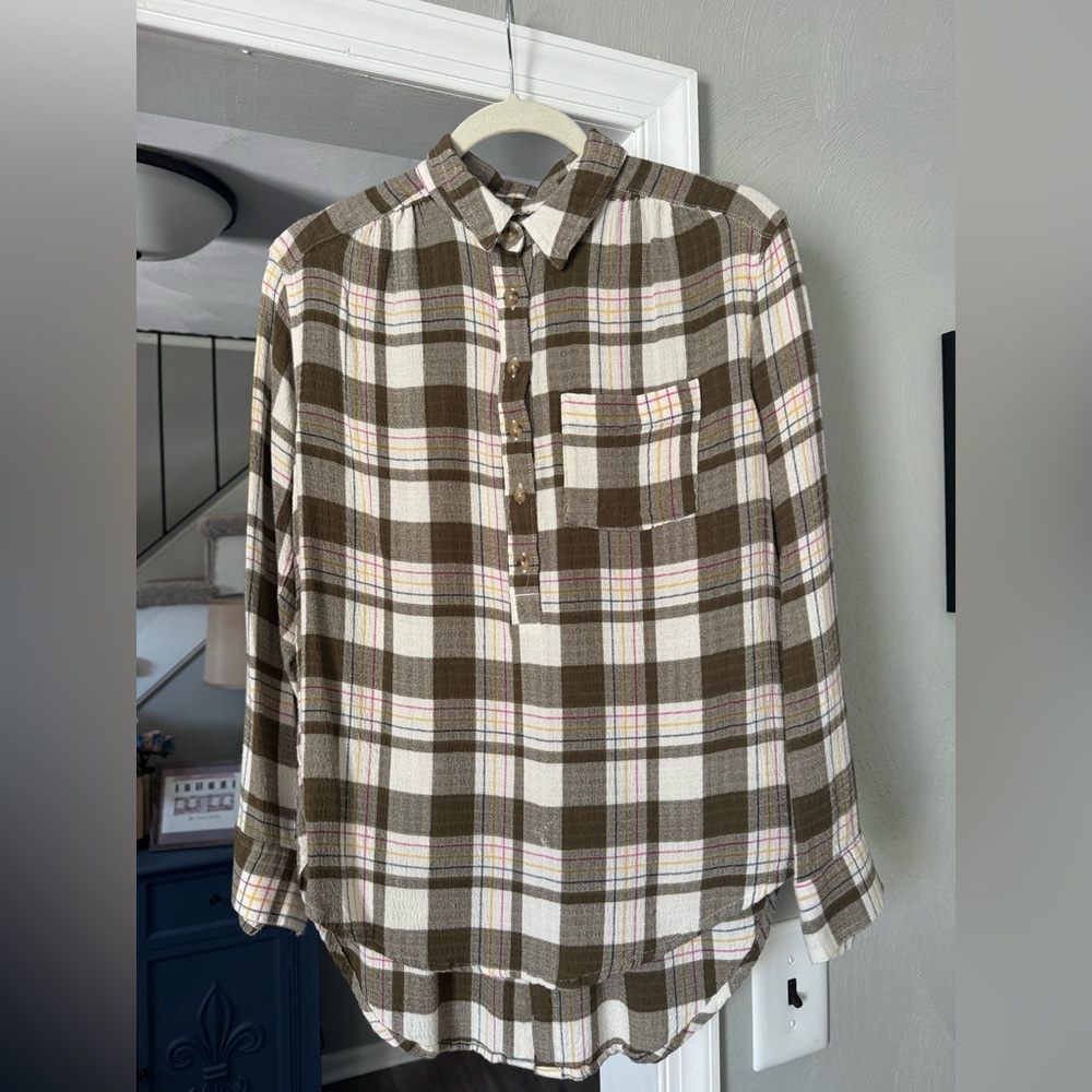 Anthropologie Brown and Cream Plaid Shirt